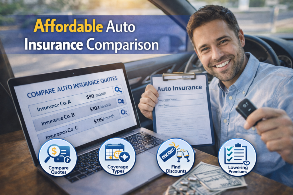 Affordable Auto Insurance Comparison Compare affordable auto insurance options and learn how to find the best rates. Understand coverage types, discounts, and tips for lowering your premiums.