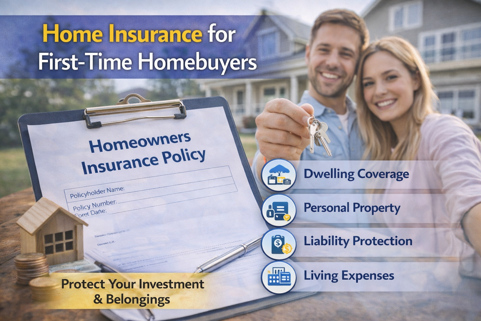 Home Insurance for First-Time Homebuyers A complete guide to home insurance for first-time homebuyers. Learn what homeowners insurance covers, how much you need, common mistakes, and how to choose the right policy.