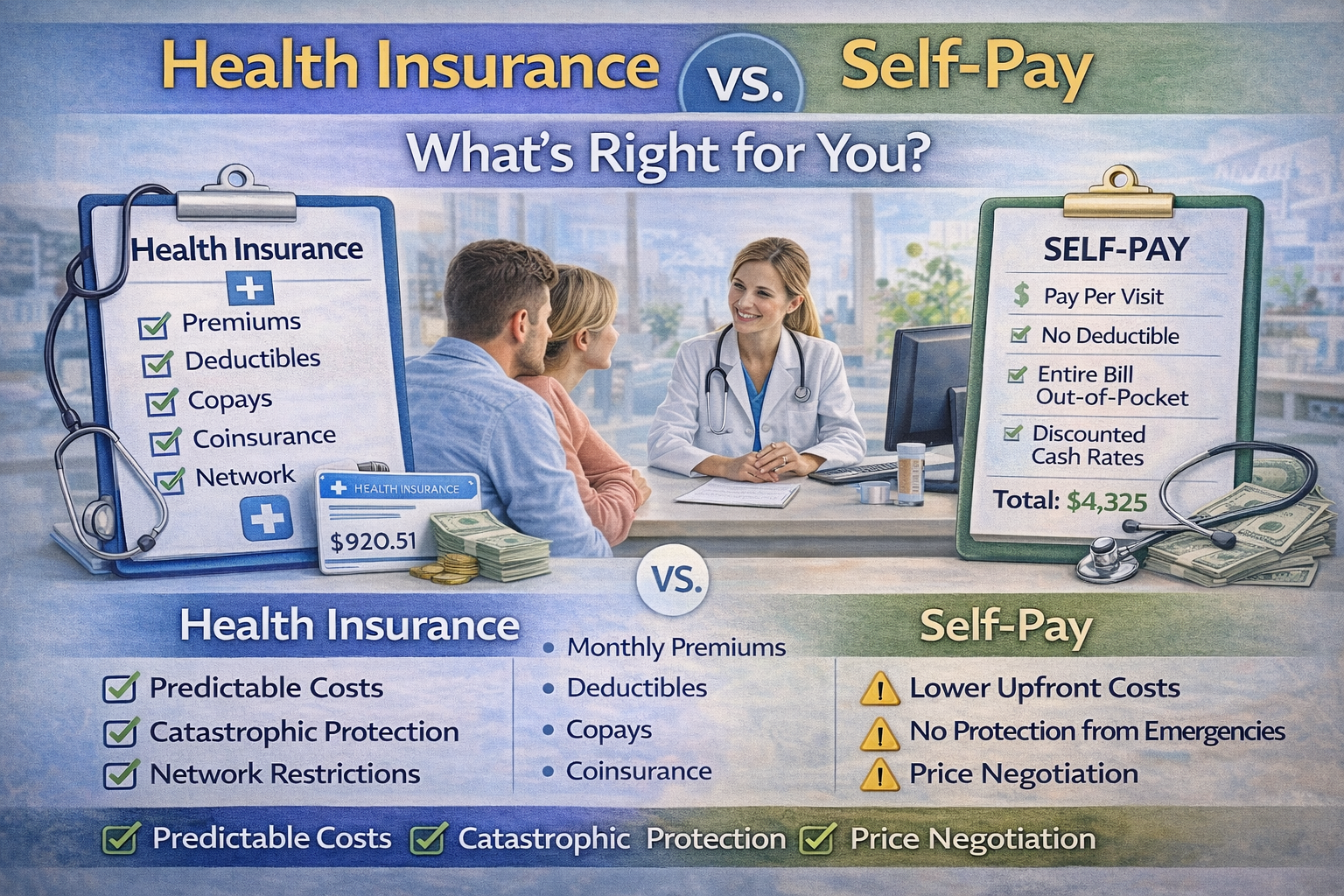 Health Insurance vs. Self-Pay: What’s Right for You Compare health insurance and self-pay options to understand costs, risks, and benefits. Learn which approach makes sense based on your medical needs and financial situation.