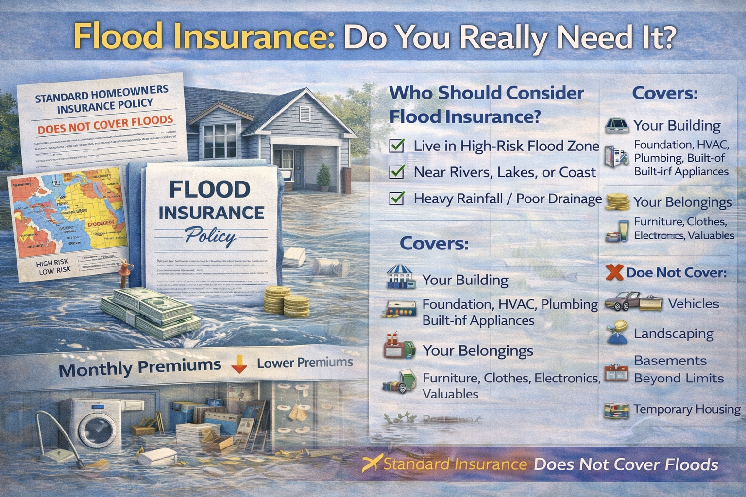 Flood Insurance: Do You Really Need It? Learn whether flood insurance is necessary for your home or rental. Understand what flood insurance covers, who needs it, costs, and common misconceptions.