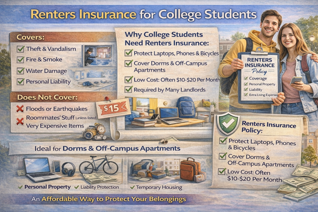 Renters Insurance for College Students Learn why renters insurance is important for college students. Understand coverage options, costs, dorm vs off-campus protection, and how to choose the right policy.