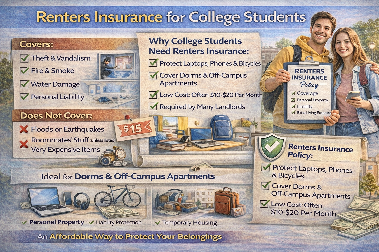 Renters Insurance for College Students Learn why renters insurance is important for college students. Understand coverage options, costs, dorm vs off-campus protection, and how to choose the right policy.